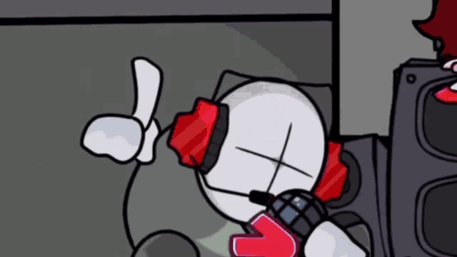 a cartoon character is wearing headphones and giving a thumbs up sign