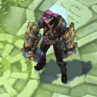 a video game character is holding a giant weapon