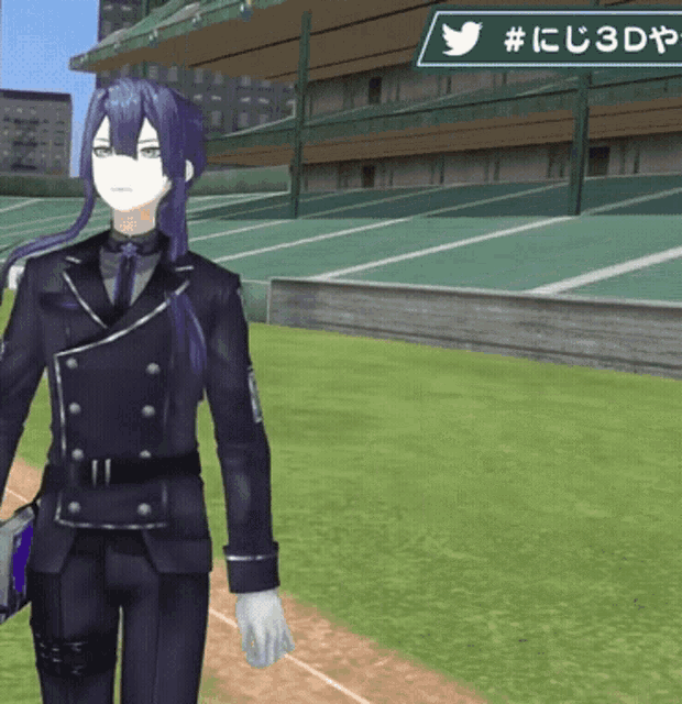 a cartoon character is standing in front of a sign that says # n3d