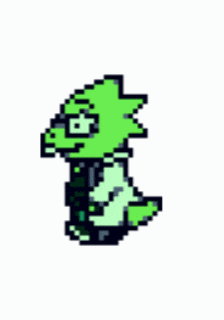 a pixel art of a green squid with glasses