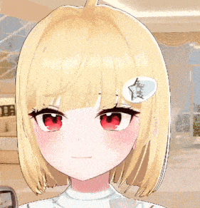 a girl with blonde hair and red eyes has a star in her hair