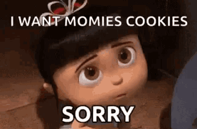 a little girl from despicable me is making a sorry face .