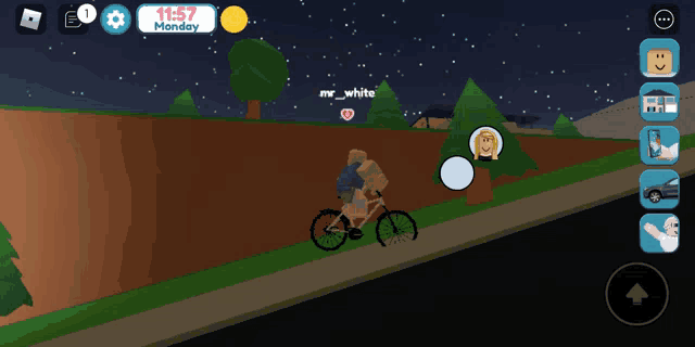 a person riding a bike in a video game with the time 11:57
