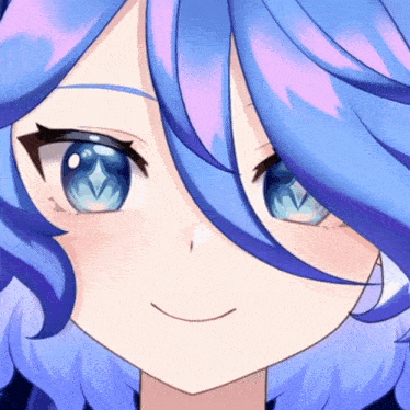 a close up of a anime girl with blue hair and blue eyes