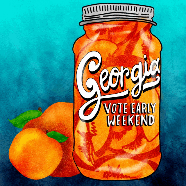 a jar of georgia peaches with the words vote early weekend
