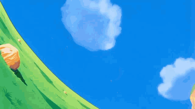 a cartoon of a man falling down a hill with a blue sky in the background