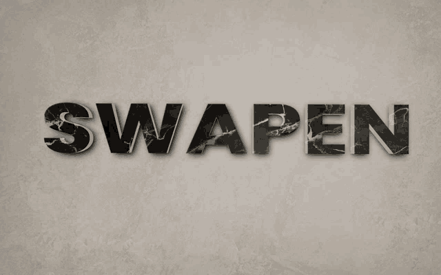 the word swapen is written in marble letters