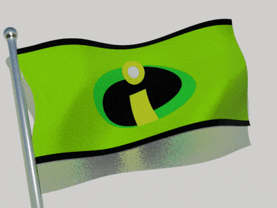 a green flag with a yellow circle in the middle