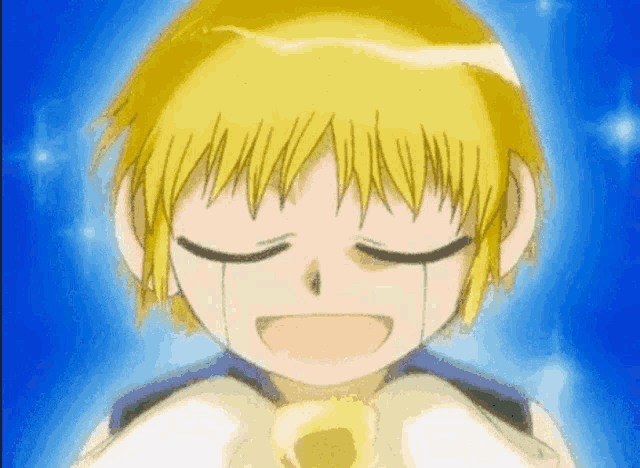 a drawing of a boy with yellow hair crying