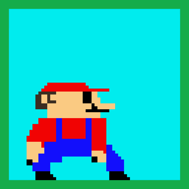 a pixel art of mario laying on his back in a green frame