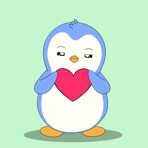 a blue and white penguin holding a broken heart