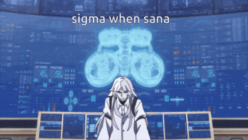 a man stands in front of a large screen with the words sigma when sana written on it