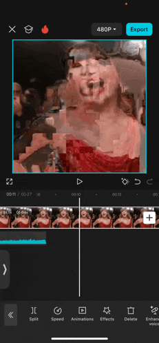 a screenshot of a video editing app with 480p selected