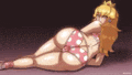 a cartoon of princess peach in a bikini tied up .