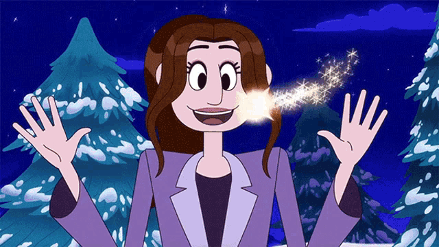 a cartoon of a woman in a purple suit with a star coming out of her mouth