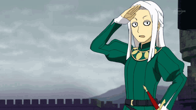 a cartoon character salutes in front of a sign that says tvtokyo