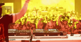 a dj is playing music in front of a crowd at a music festival