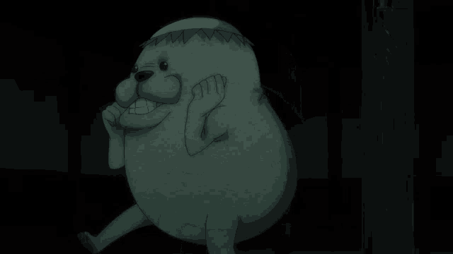 a green cartoon character with big teeth and arms