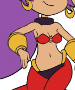 a cartoon drawing of a woman wearing a red bra and red pants