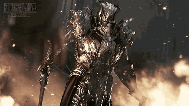 a picture of a knight with a sword and the words kingsglaive on the bottom