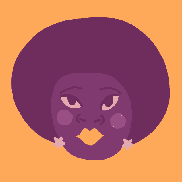 a cartoon drawing of a woman 's face with purple earrings