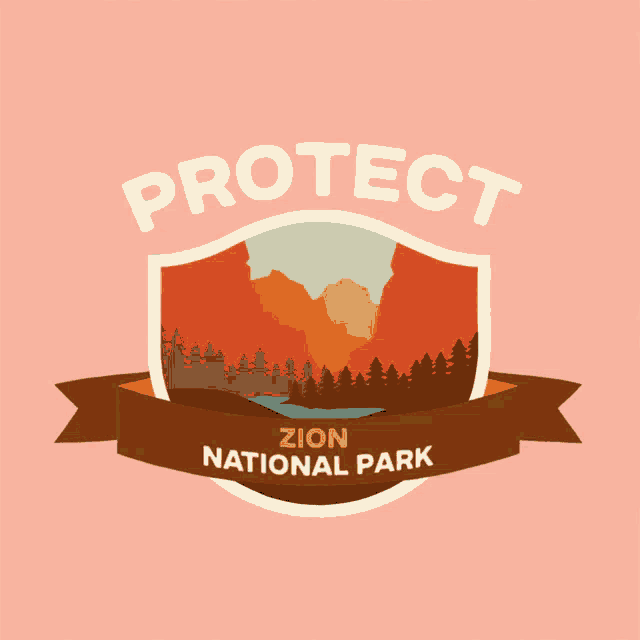 a logo for the zion national park with a shield and a ribbon