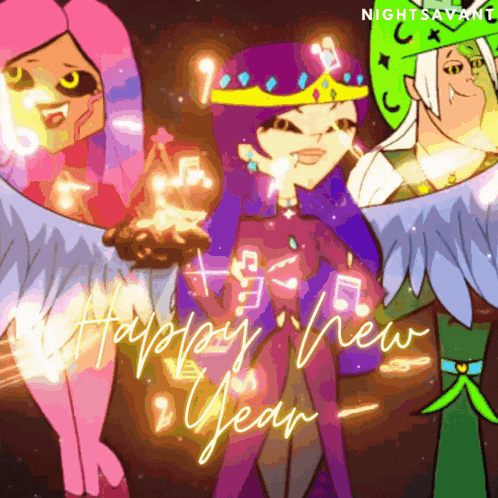 a happy new year greeting from nightsavant with cartoon characters
