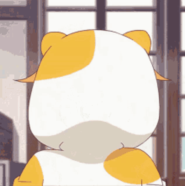 a cartoon cat is standing in front of a window and looking out