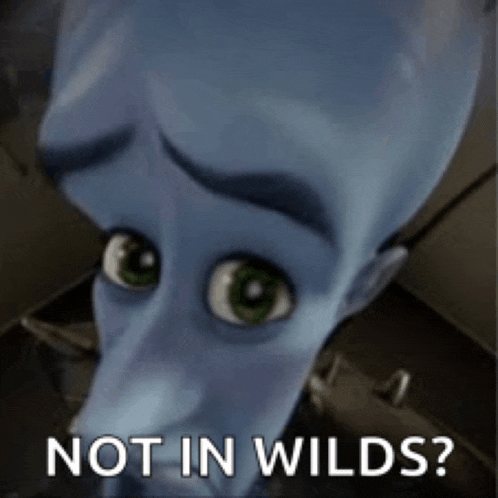 a close up of a cartoon character 's face with the words not in wilds written on it .