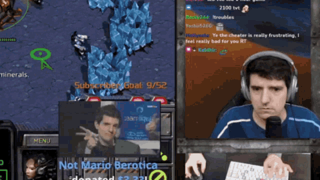 a man wearing headphones is playing a video game and says " not mario beronica "