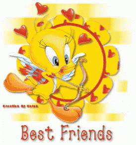 a tweety bird cupid with a bow and arrow and the words best friends
