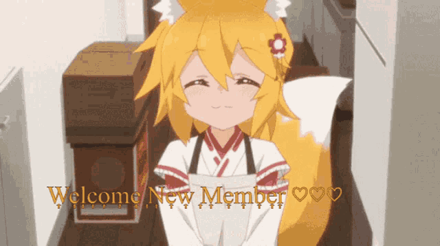 a picture of a fox girl with the words welcome new member below her