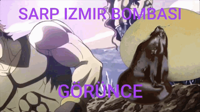 a cartoon of a man and a seal with the words sarp izmir bombasi gorunce on the bottom
