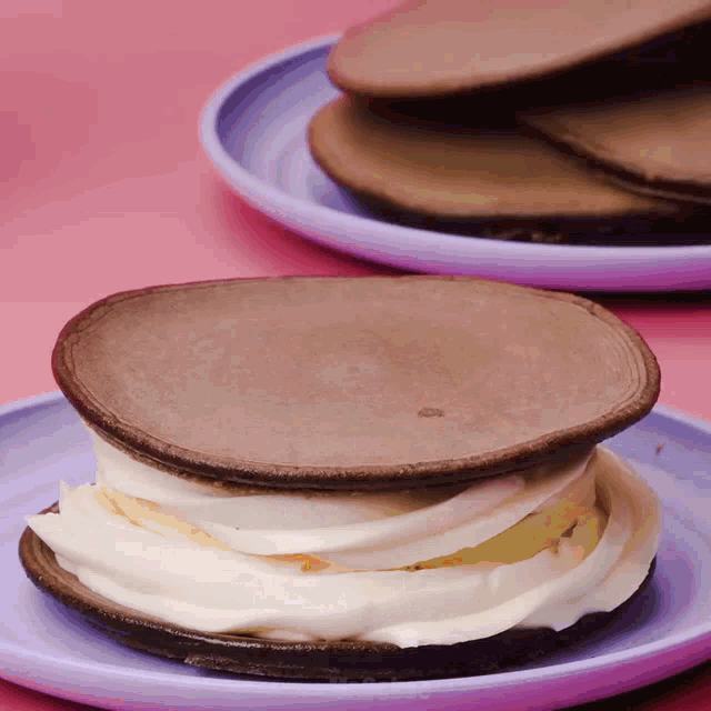 a chocolate pancake with whipped cream on top of it