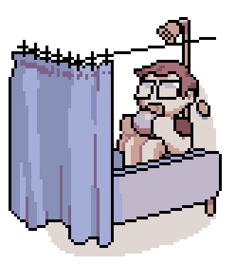 a pixel art of a man taking a bath