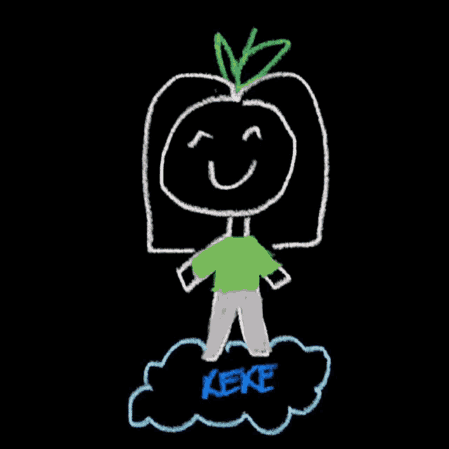 a drawing of a person standing on a cloud with hearts around them