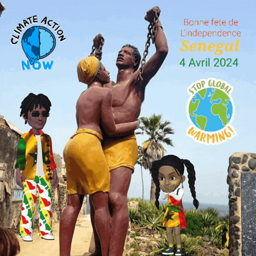 a climate action now poster with a statue of two men chained to each other