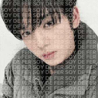 a woman 's face is obscured by a repeating pattern of the word soy