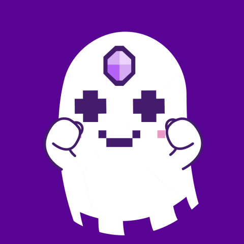a cartoon ghost with a purple jewel on its head