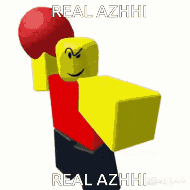 a picture of a roblox character holding a red boxing glove with the words real azhhi real azhhi