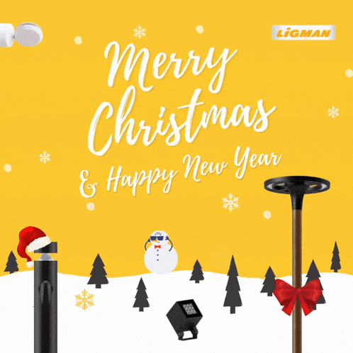 a yellow background with the words merry christmas & happy new year