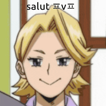 a close up of a cartoon character 's face with the word salut written on it