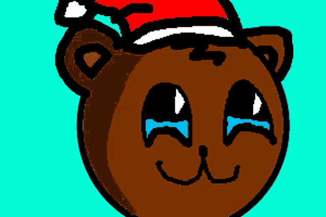 a cartoon of a teddy bear wearing a santa hat and crying