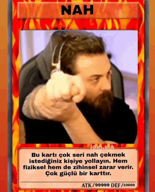 a card with a picture of a man and the word nah