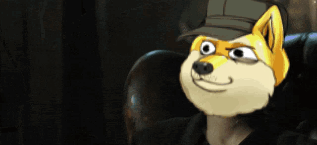 a doge wearing a hat is sitting on a chair