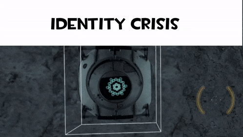 a picture of a cube with the words identity crisis written above it