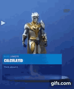 a knight in armor is standing in front of a blue background and says calculated