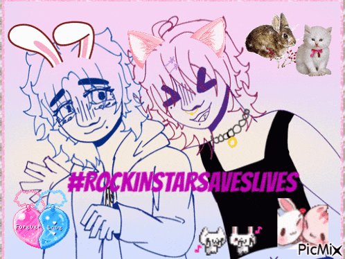 a drawing of a girl and a boy with the words rockinstars saves lives on the bottom