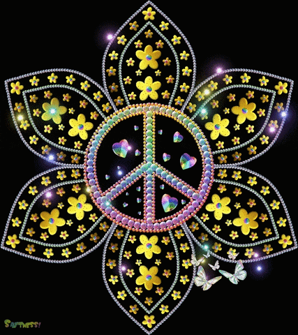 a peace sign in the center of a flower with butterflies