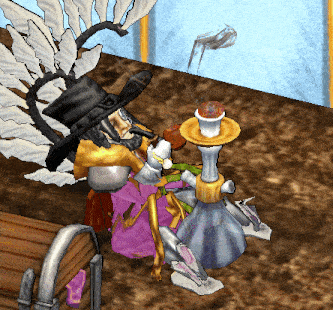 a cartoon drawing of a person with wings and a hat